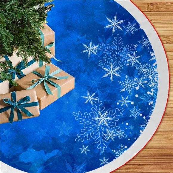 Christmas Tree Skirt Rustic Thick Xmas Tree Skirt with Snowflake, 48 Inches - Picture 1 of 7
